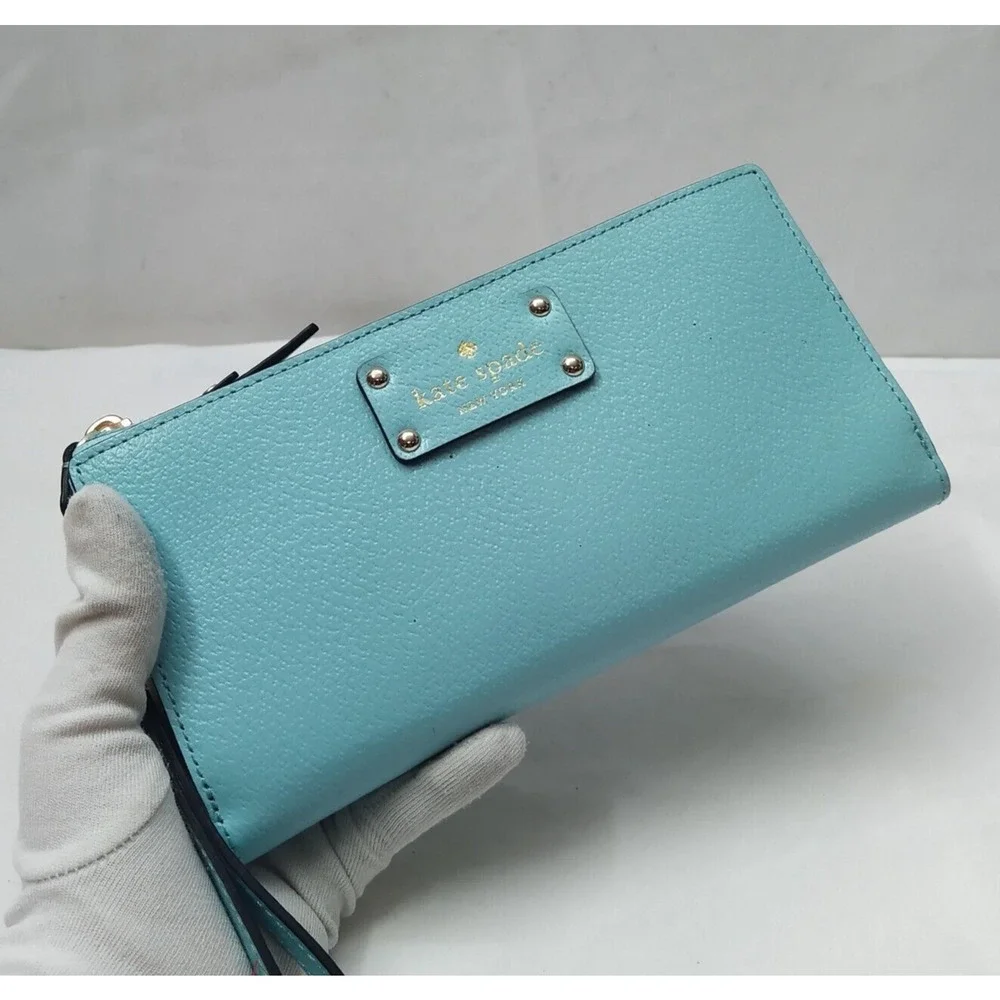Kate Spade New York Blue Leather Credit Card Zipper Closure Wristlet - Wallet
